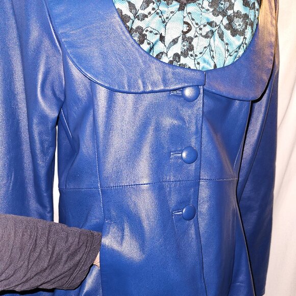 NEW L BLUE LAMBSKIN LEATHER DEAD STOCK COAT - Picture 3 of 15